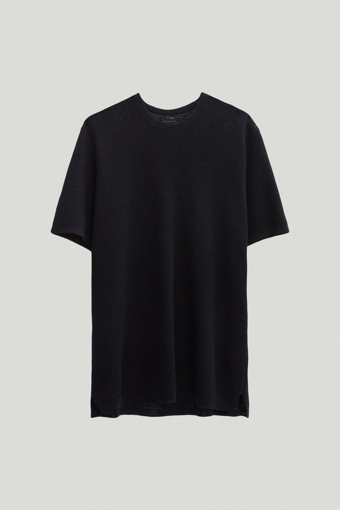 the linen cotton crochet t shirt blue navy