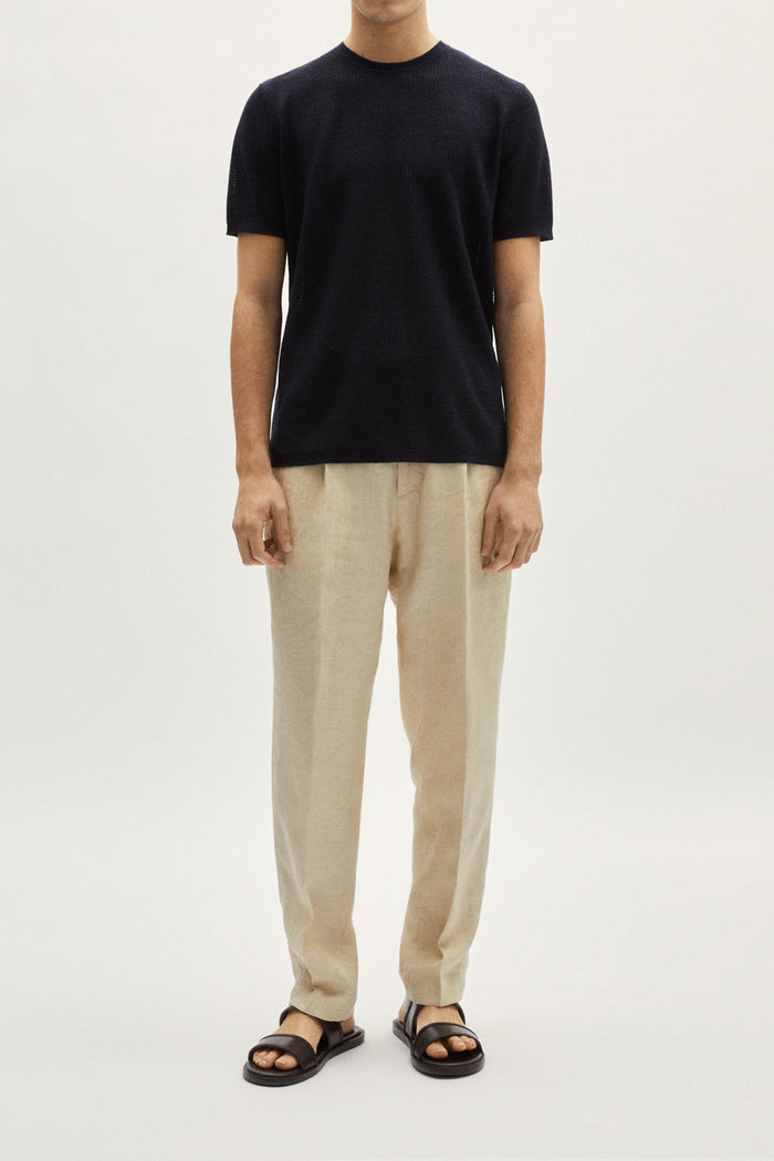 the linen cotton crochet t shirt blue navy