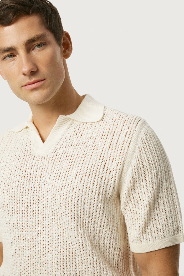 The Linen Cotton Garter Stitch Polo Milk White