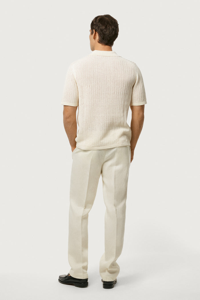 The Linen Cotton Garter Stitch Polo Milk White