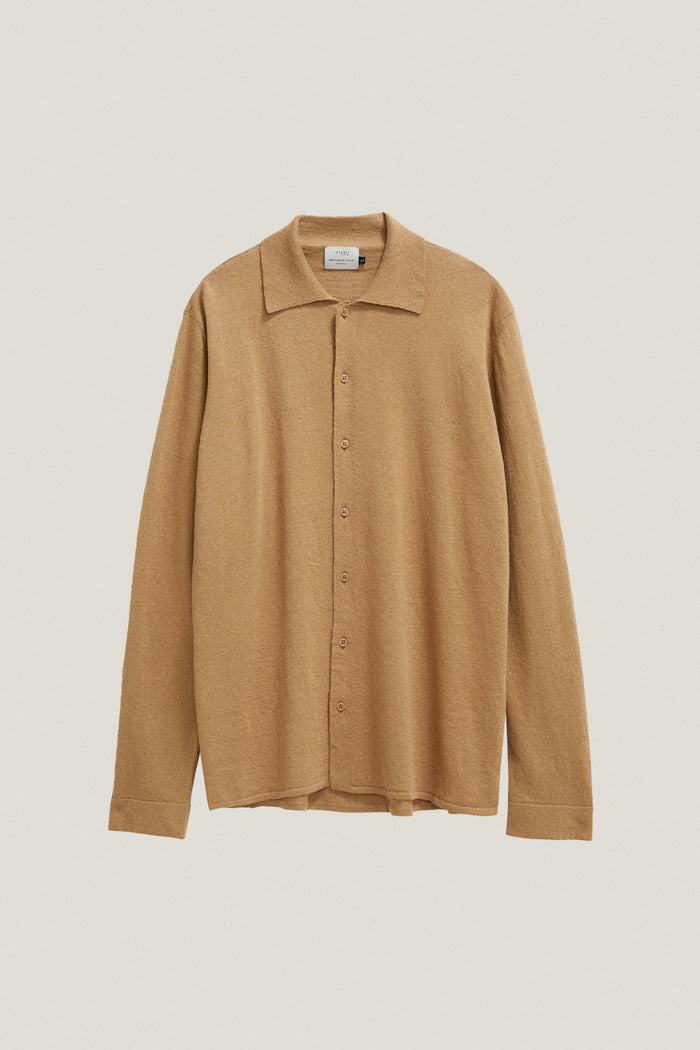 the linen cotton knit shirt imperfect version 8 camel