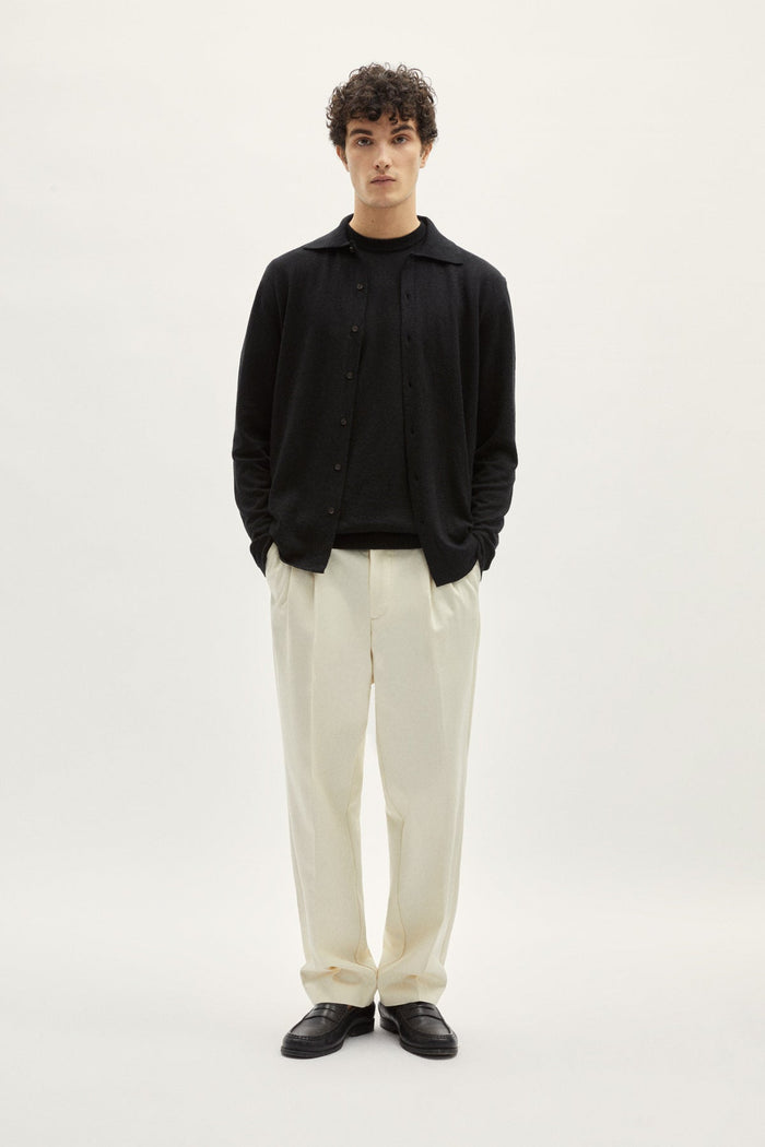 the linen cotton knit shirt black
