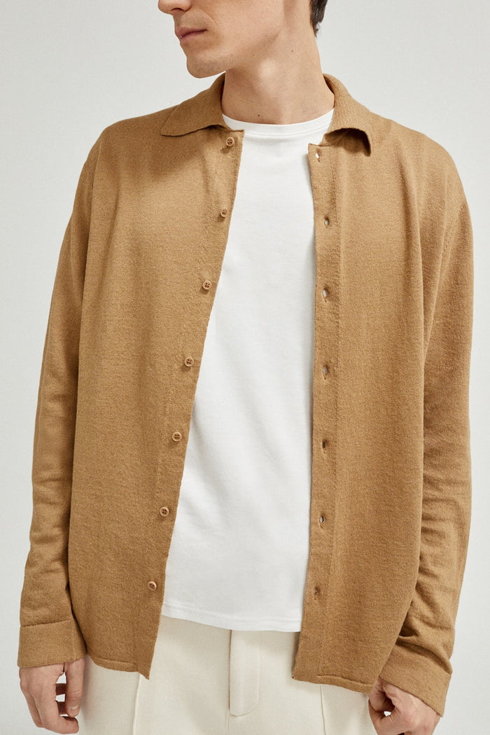 the linen cotton knit shirt imperfect version 8 camel