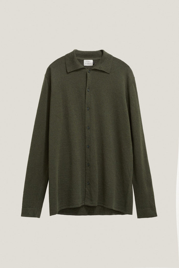 the linen cotton knit shirt military green