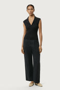 The Linen Cotton Lapel-Neck Top Black