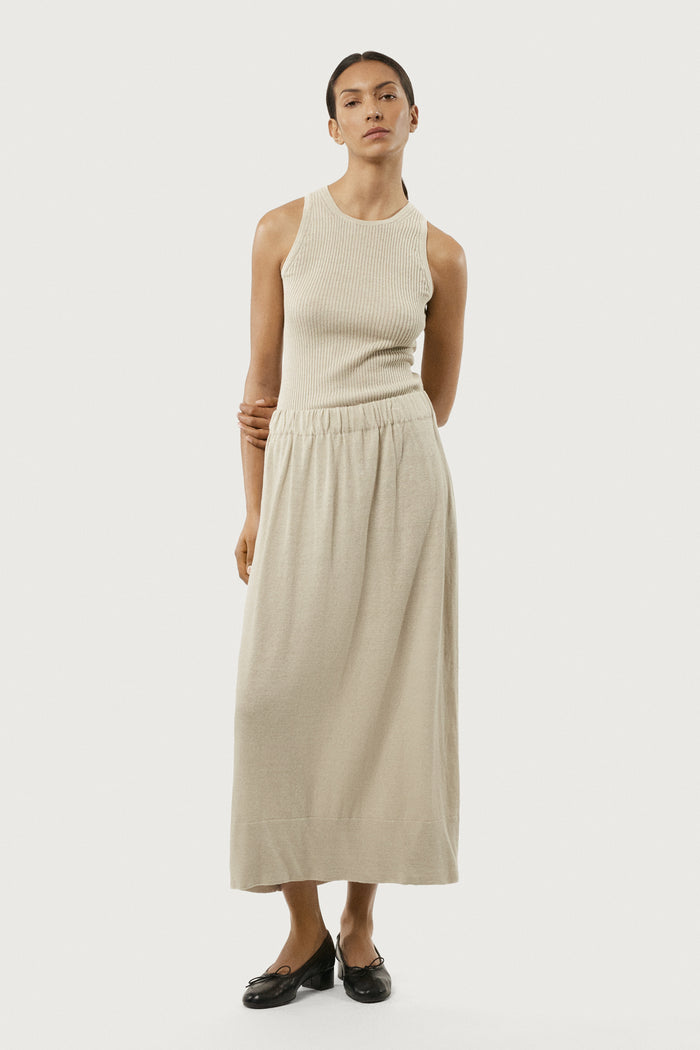 The Linen Cotton Lightweight Flare Skirt Hay
