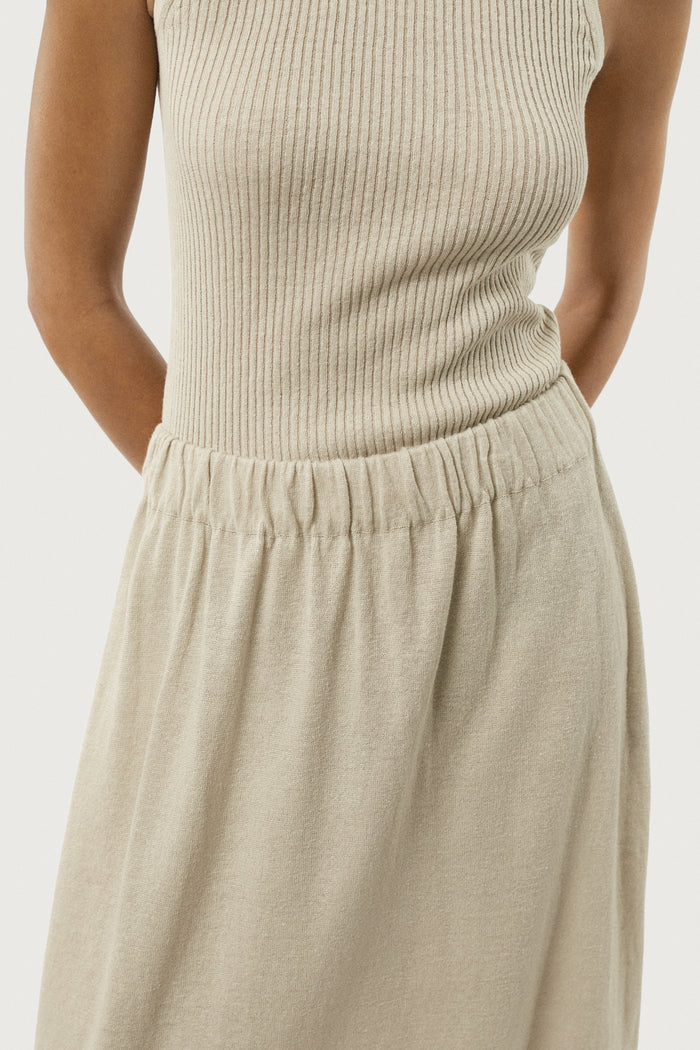 The Linen Cotton Lightweight Flare Skirt Hay