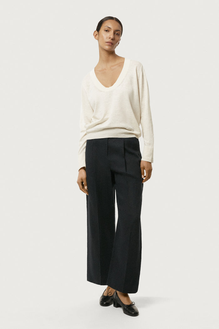 The Linen Cotton Lightweight Sweater Milk White