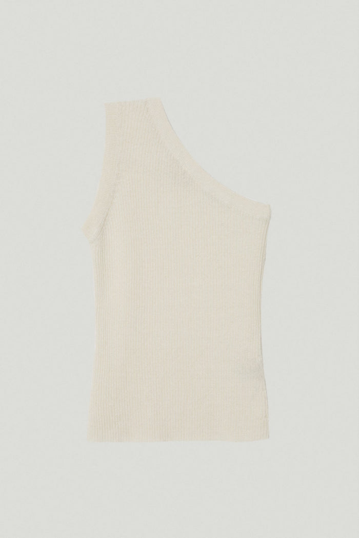 the linen cotton one shoulder top milk white