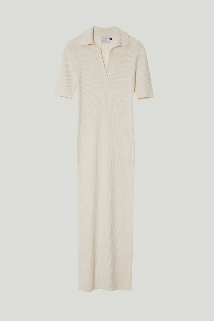 the linen cotton long polo dress milk white
