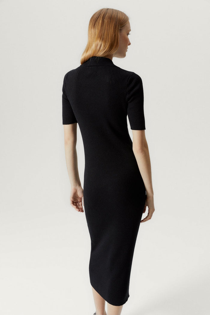 the linen cotton long polo dress black