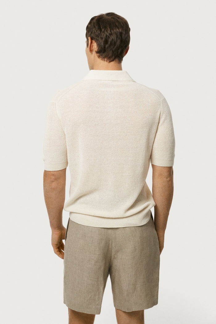 The Linen Cotton Polo With Trapeze Collar Milk White
