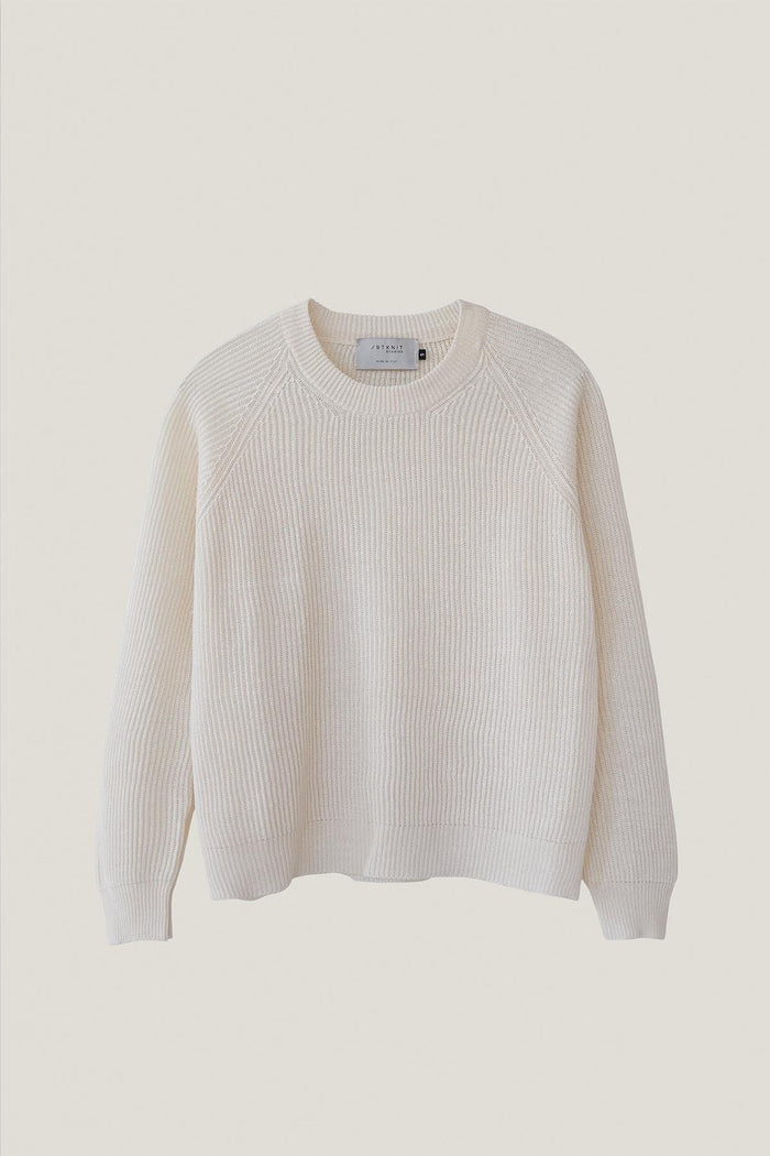 the linen cotton ribbed sweater milk white