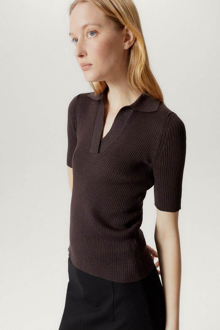 the linen cotton ribbed polo brown