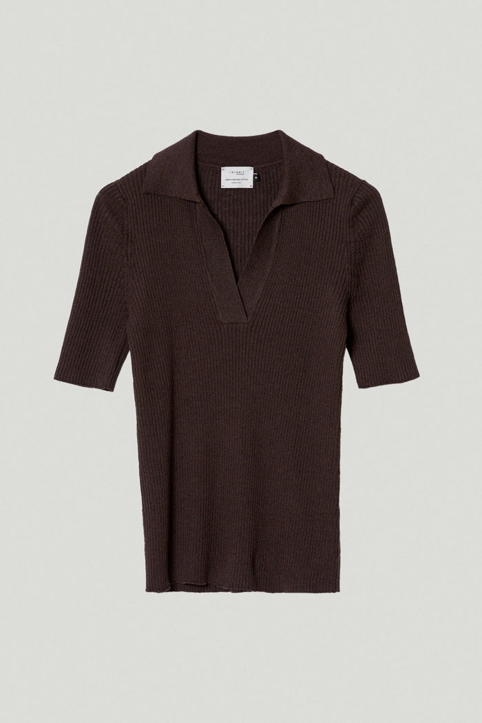 the linen cotton ribbed polo brown