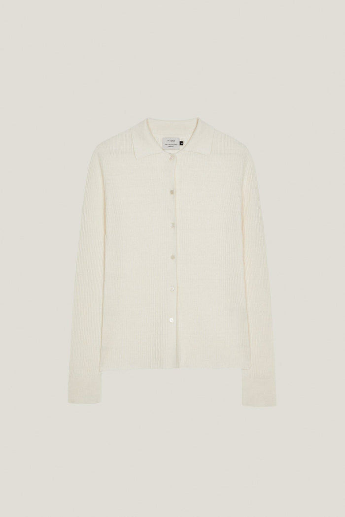 the linen cotton ribbed shirt milk white