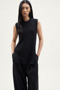 The Linen Cotton Ribbed Vest black