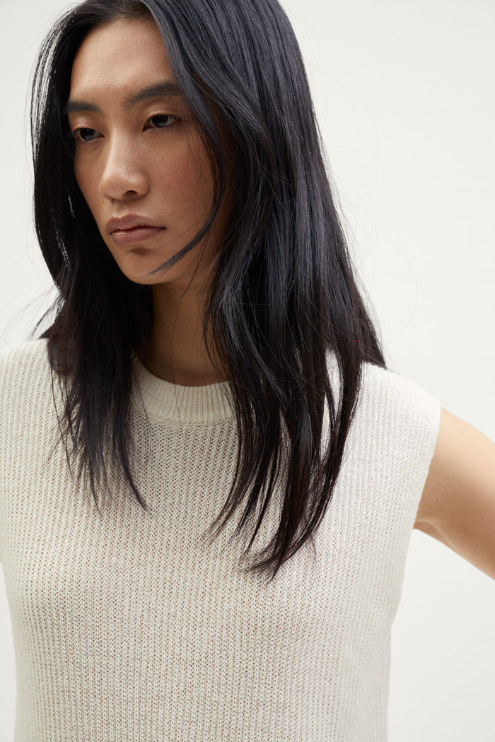 The Linen Cotton Ribbed Vest ivory