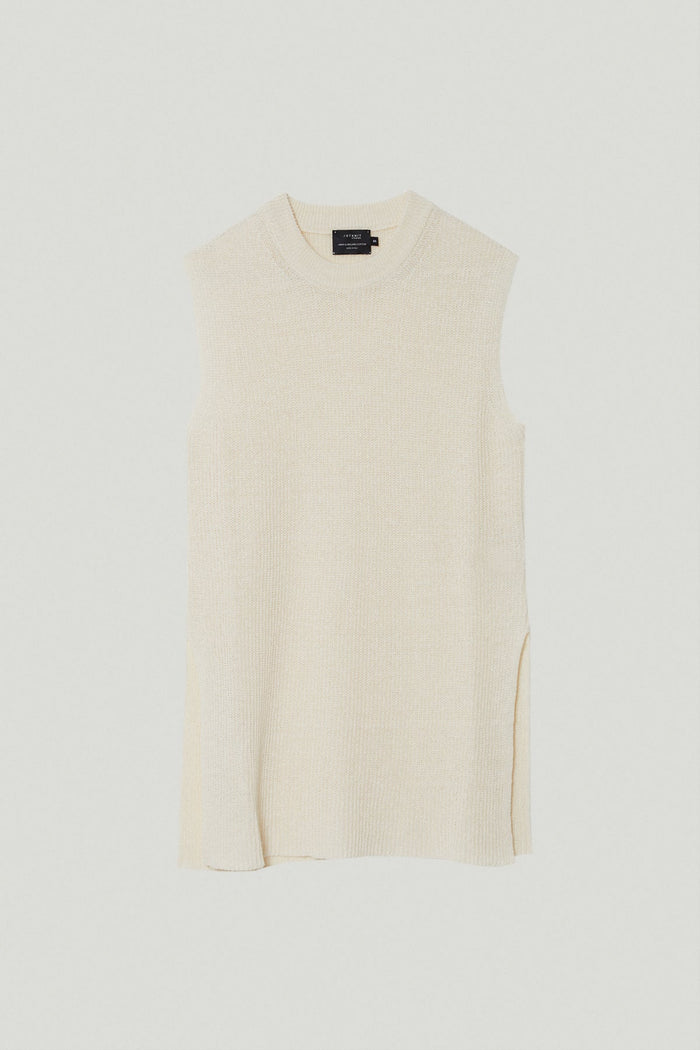 the linen cotton ribbed vest milk white
