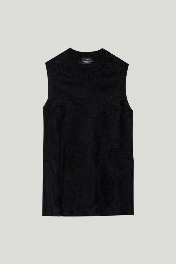 the linen cotton ribbed vest black