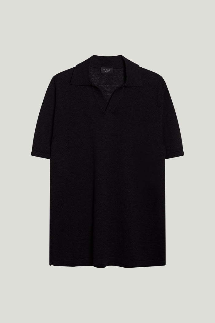 linen cotton polo short sleeve black