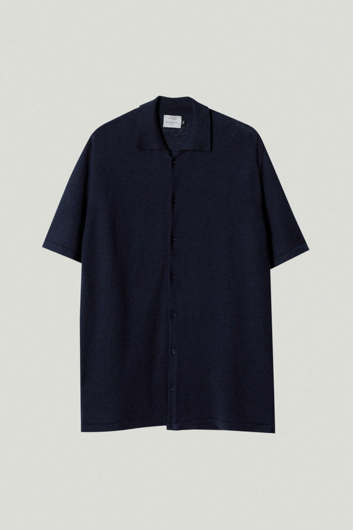 the linen cotton short sleeve shirt 2 blue navy
