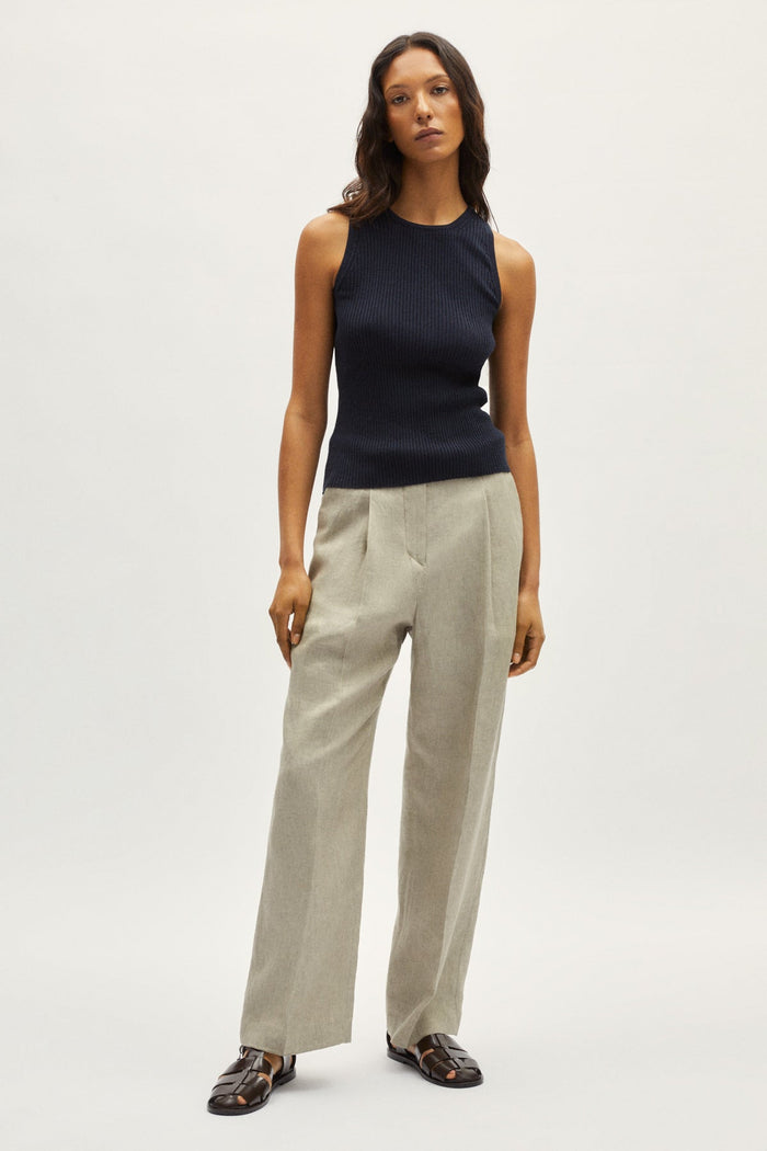 the linen cotton tank top blue navy