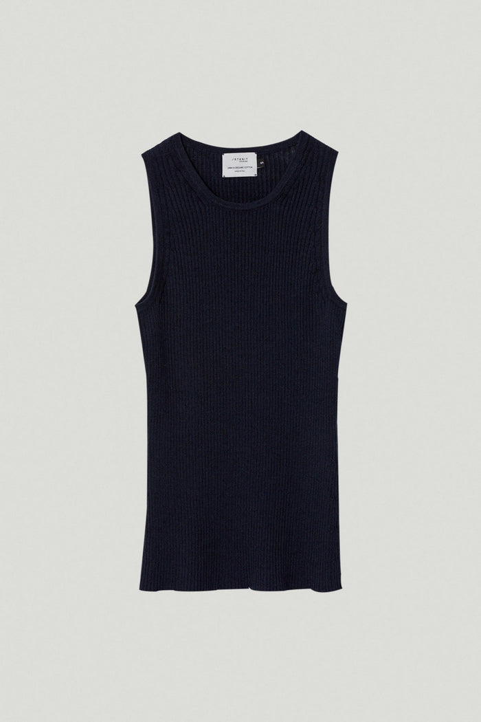the linen cotton tank top blue navy