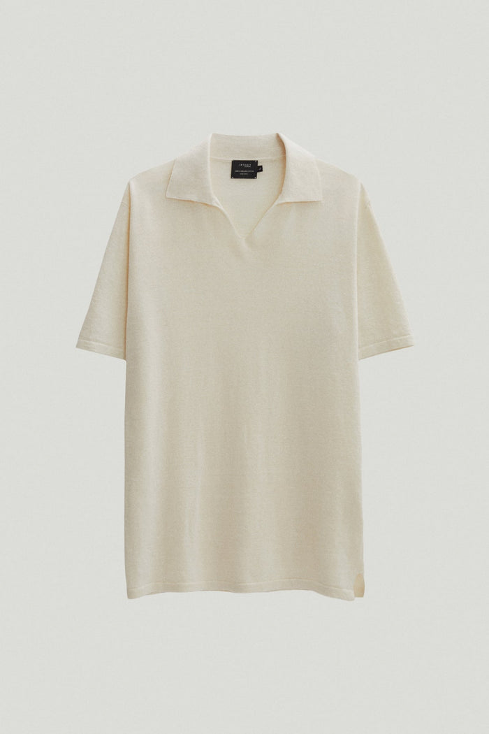 the linen cotton v neck polo milk white