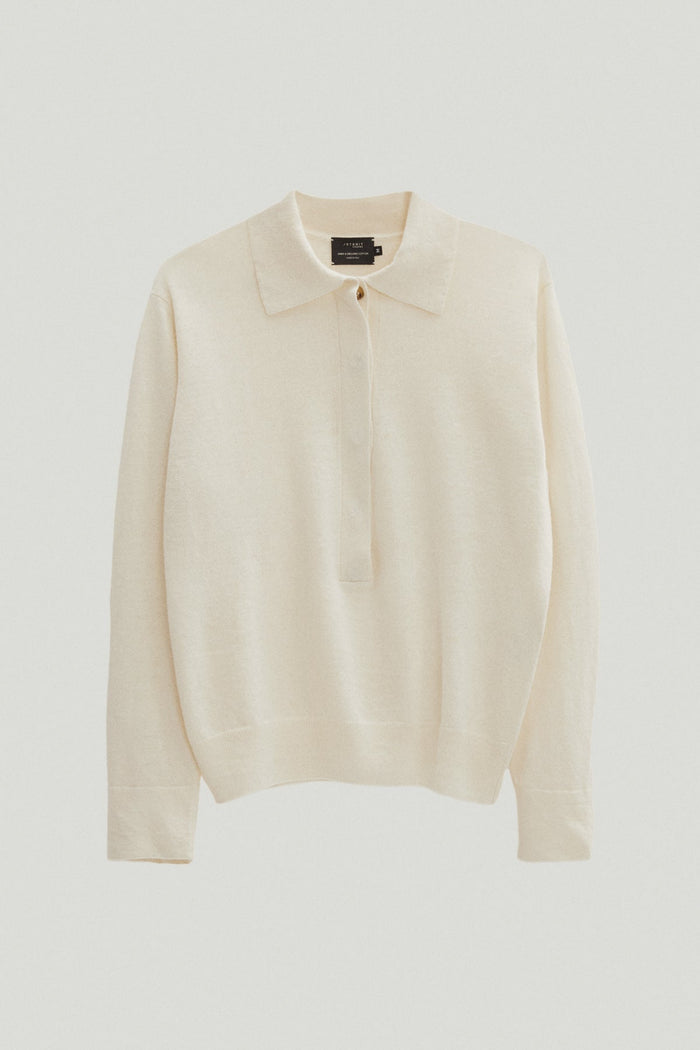 the linen cotton vintage long sleeve polo milk white