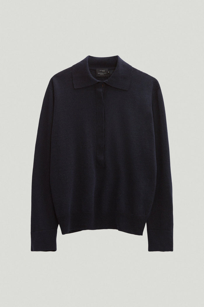 the linen cotton vintage long sleeve polo blue navy