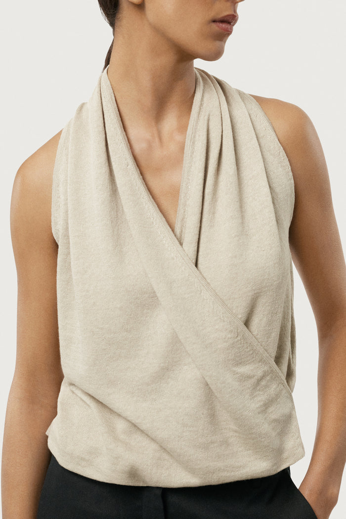The Linen Cotton Wrap Top Hay