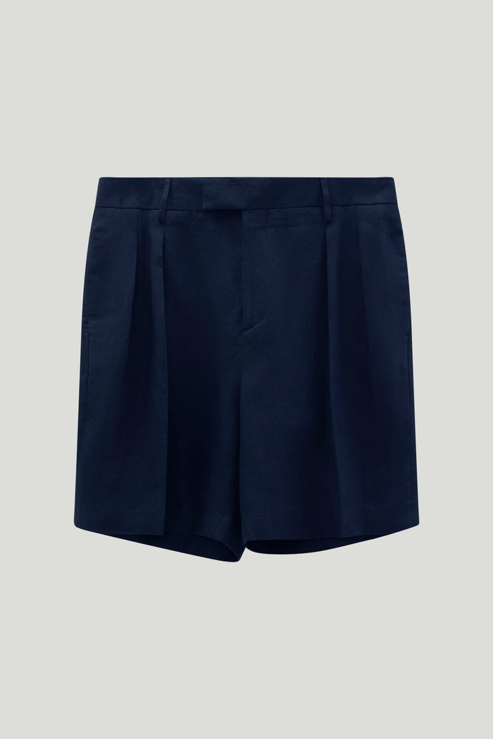 The Linen Twill Bermuda Shorts - dark blue
