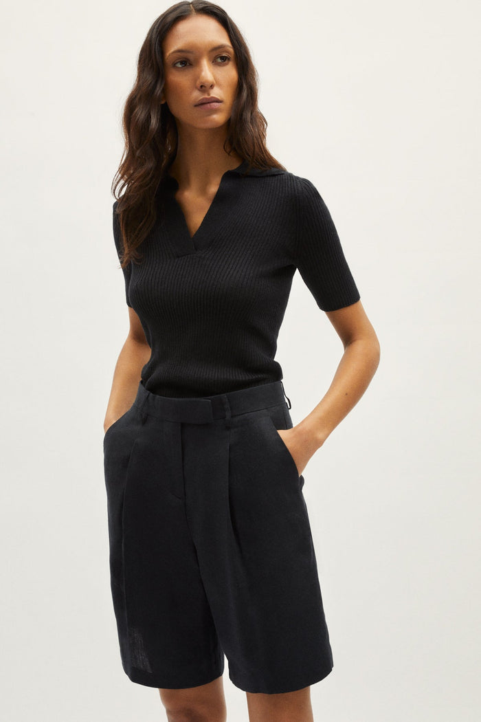 the linen twill shorts black