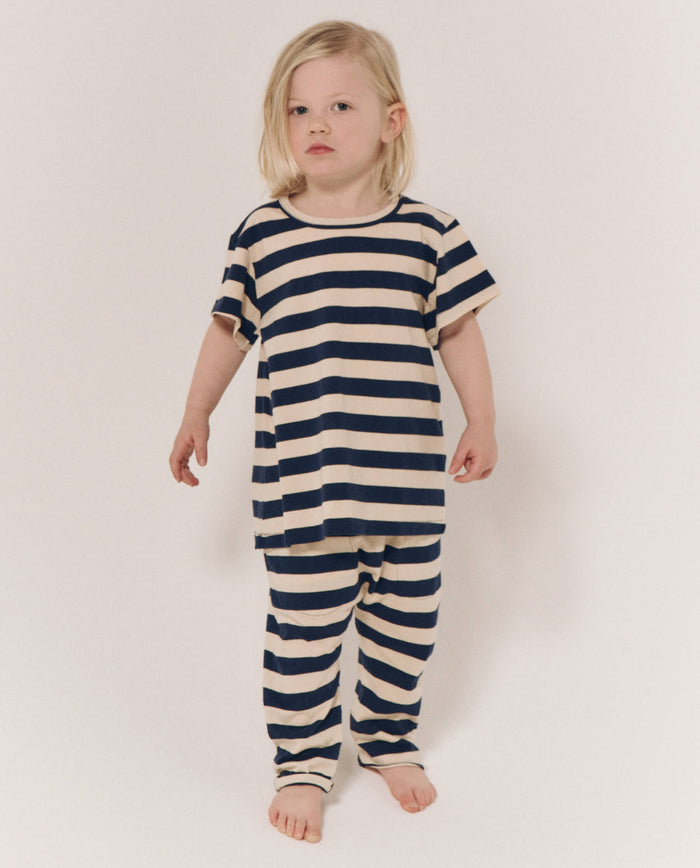 The Little Boxy Crew. Novelty -- Navy and Cream Scholar Stripe TEES THE GREAT. PS24 LITTLE