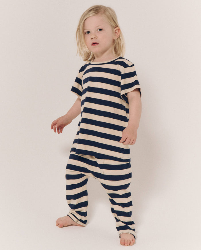 The Little Boxy Crew. Novelty -- Navy and Cream Scholar Stripe TEES THE GREAT. PS24 LITTLE