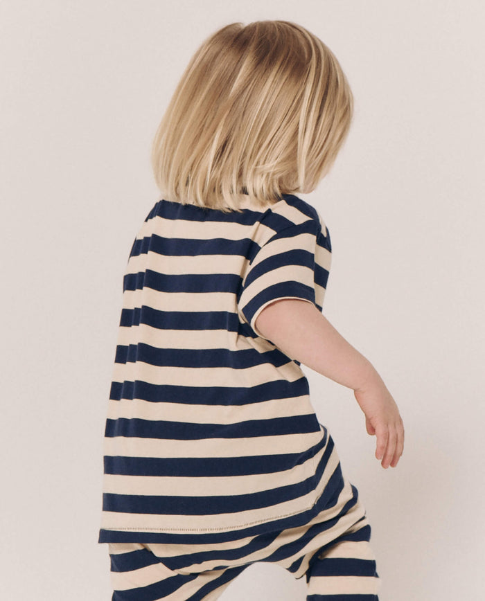The Little Boxy Crew. Novelty -- Navy and Cream Scholar Stripe TEES THE GREAT. PS24 LITTLE