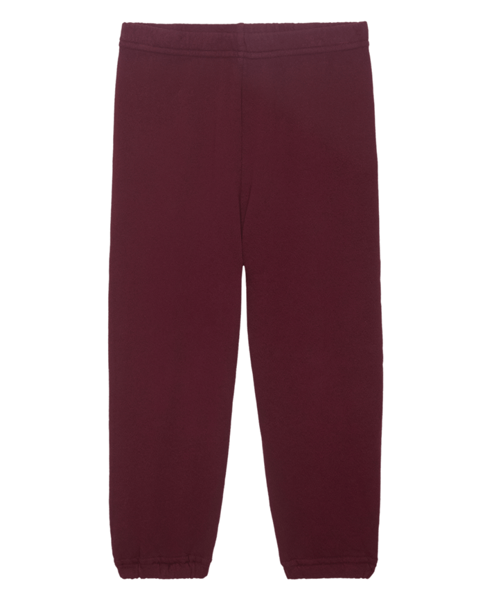 The Little Stadium Sweatpant in plum by THE GREAT. HOL 24 LITTLE showcases elastic cuffs, elegantly displayed against a crisp white background.