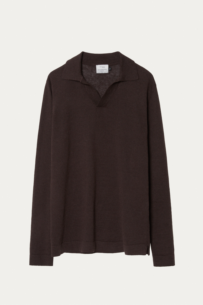The Long-Sleeve Linen Cotton Polo brown- Imperfect Version