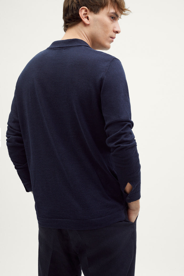 The Long-Sleeve Linen Cotton Polo blue