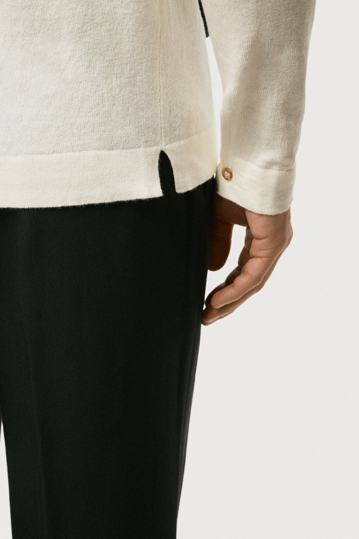 The Long-Sleeve Linen Cotton Polo Milk White
