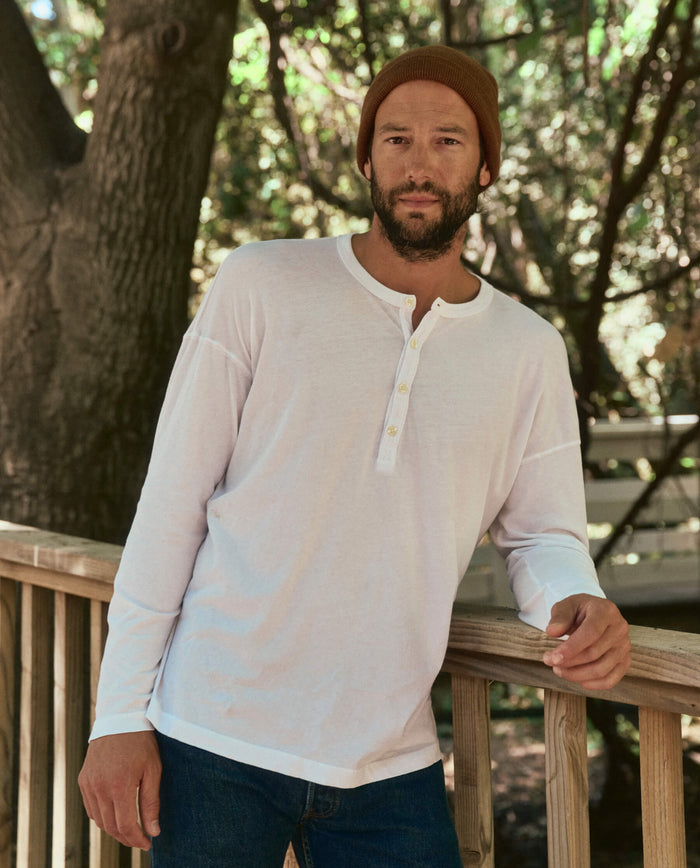 The Men's Boxy Henley. -- True White TEES THE GREAT. HOL 22 MEN