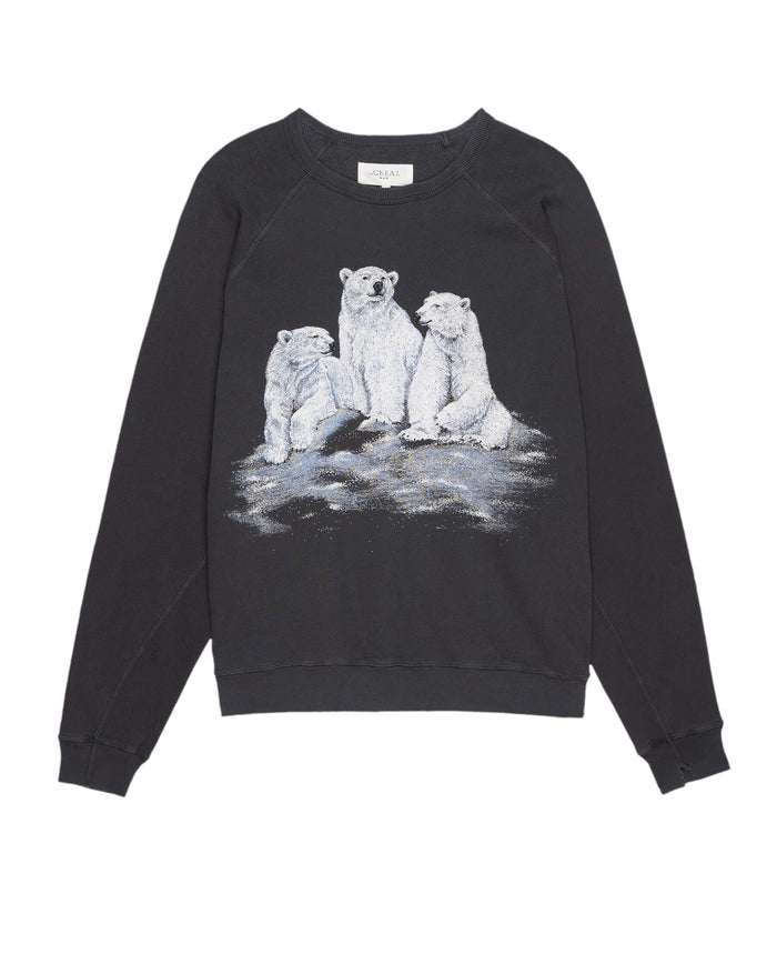 The Men's College Sweatshirt. Graphic -- Washed Black with Polar Bear Graphic SWEATSHIRTS THE GREAT. HOL 23 D1 MEN