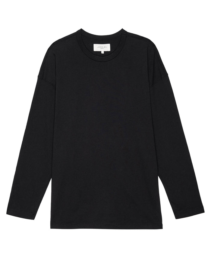 The Men's Pure Knits Long Sleeve Boxy Crew. Solid -- Almost Black TEES THE GREAT. FALL 23 MEN