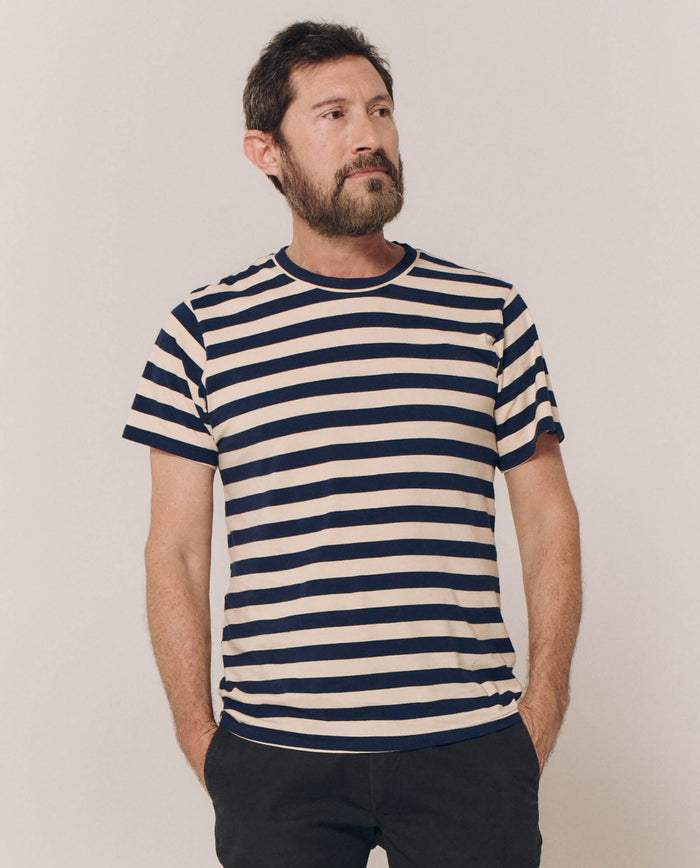 The Men's Slim Tee. -- Navy and Cream Scholar Stripe TEES THE GREAT. PS24 MEN