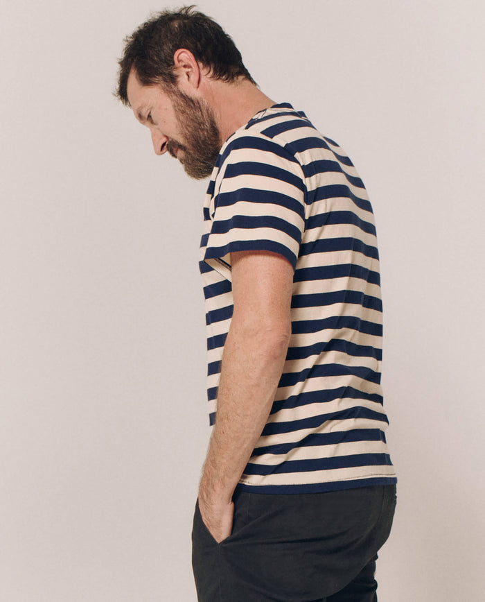 The Men's Slim Tee. -- Navy and Cream Scholar Stripe TEES THE GREAT. PS24 MEN