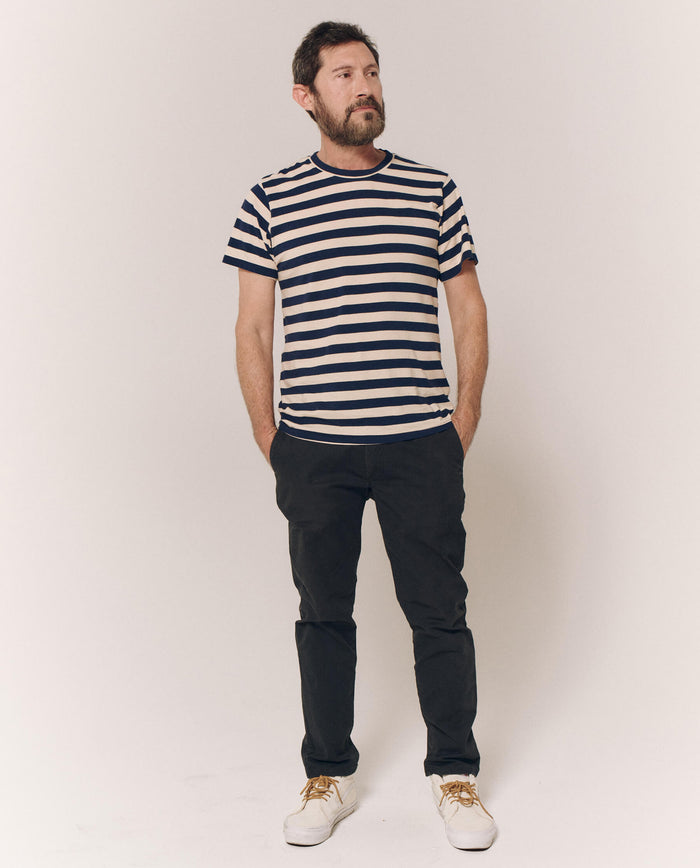 The Men's Slim Tee. -- Navy and Cream Scholar Stripe TEES THE GREAT. PS24 MEN