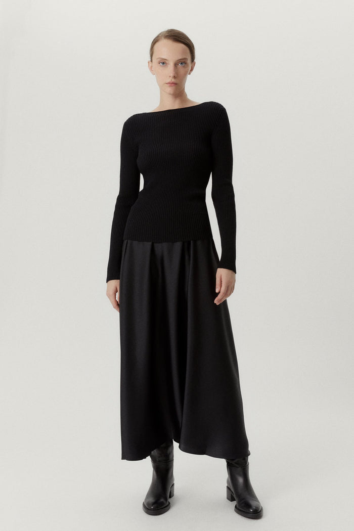 the merino wool back neckline top black