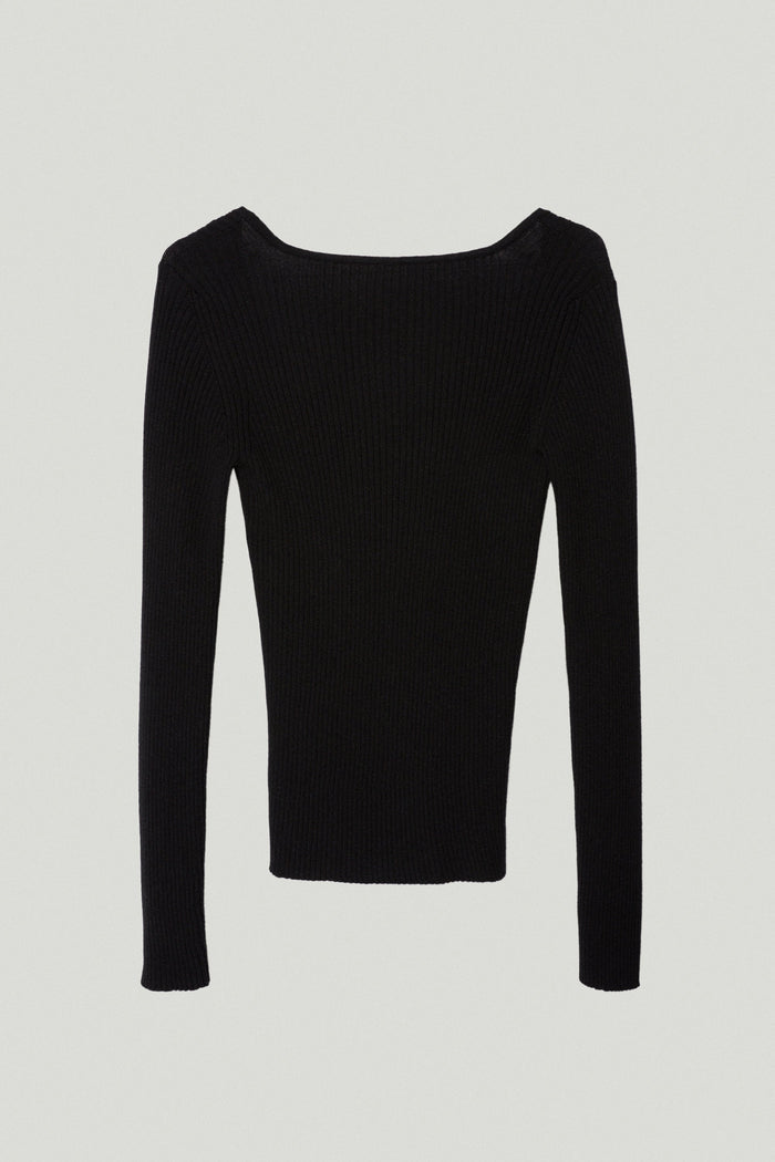 the merino wool back neckline top black