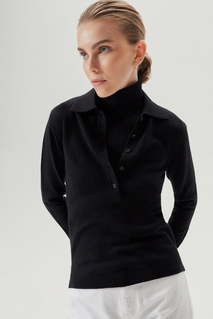the merino wool knit polo black